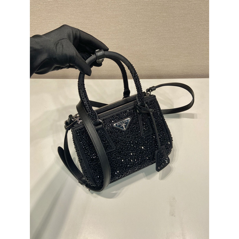 Pra*a galleria satin mini bag with crystals black