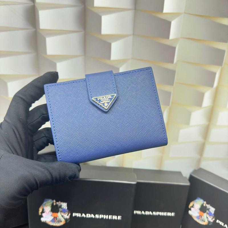 Pra*a small saffiano and smooth leather wallet blue haze