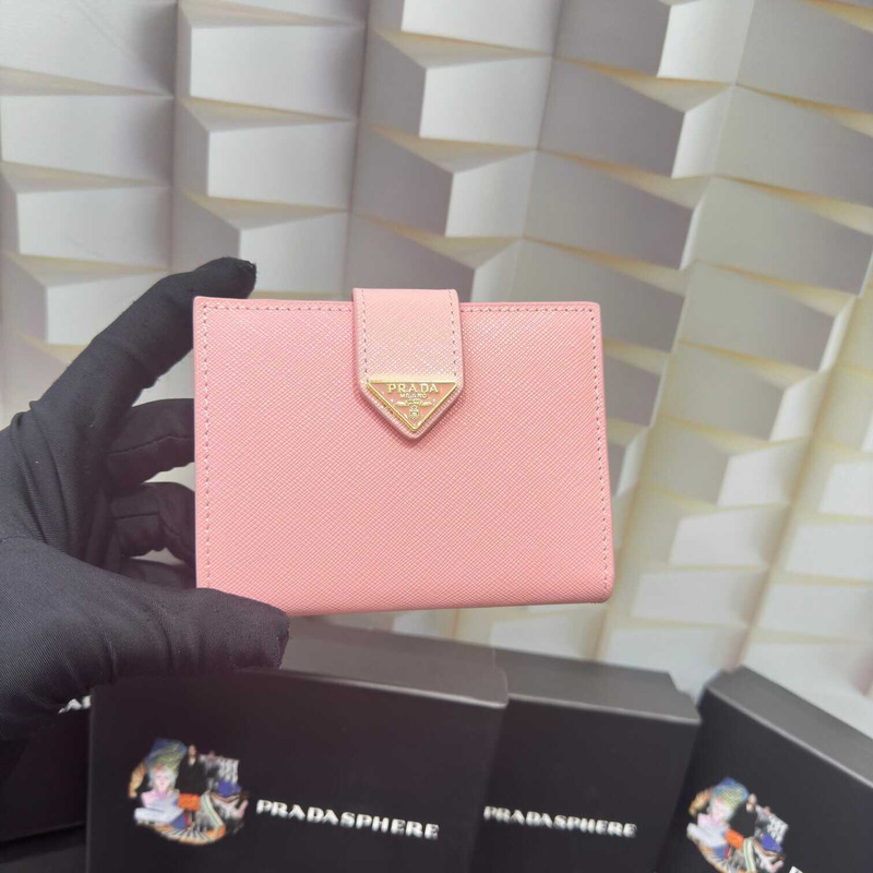 Pra*a small saffiano and smooth leather wallet pink