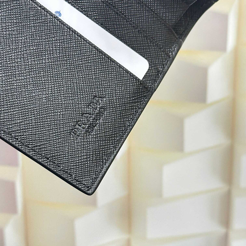 Pra*a small saffiano and smooth leather wallet black