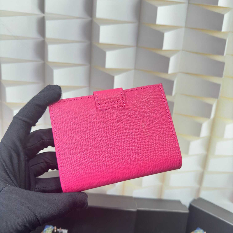 Pra*a small saffiano and smooth leather wallet magenta