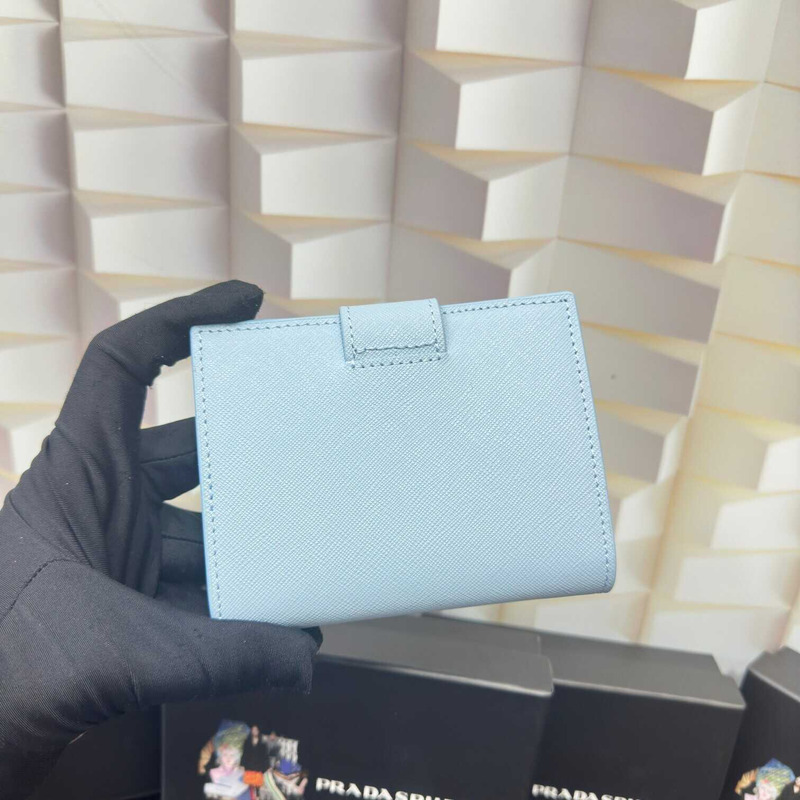 Pra*a small saffiano and smooth leather wallet light blue