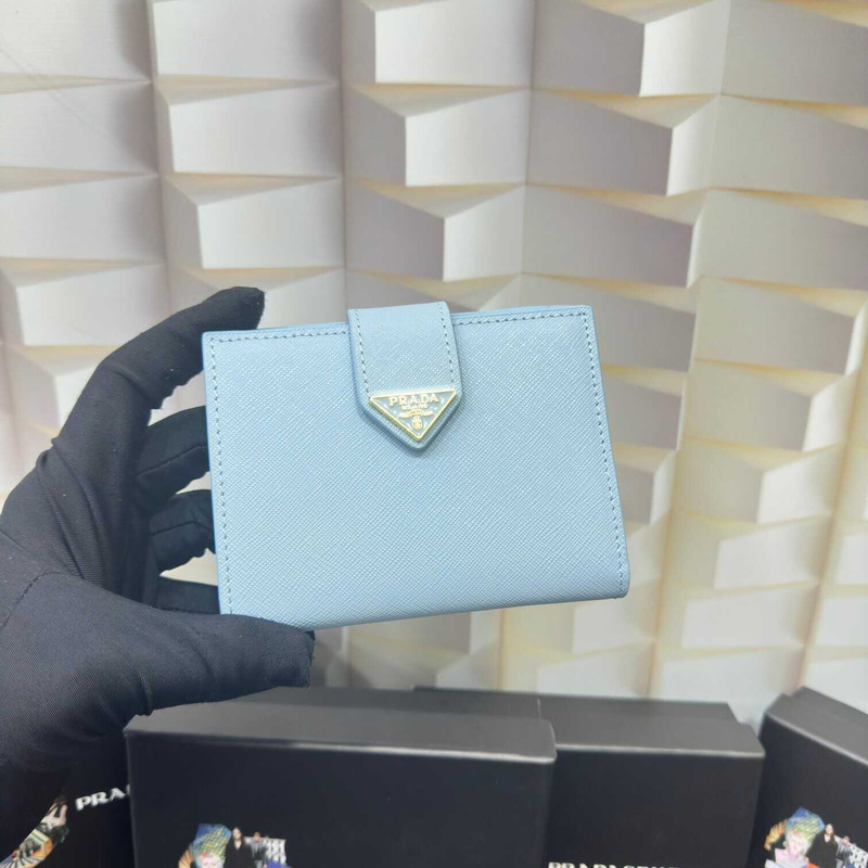 Pra*a small saffiano and smooth leather wallet light blue