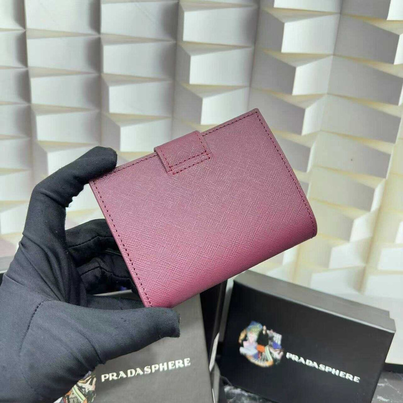 Pra*a small saffiano and smooth leather wallet fuchsia