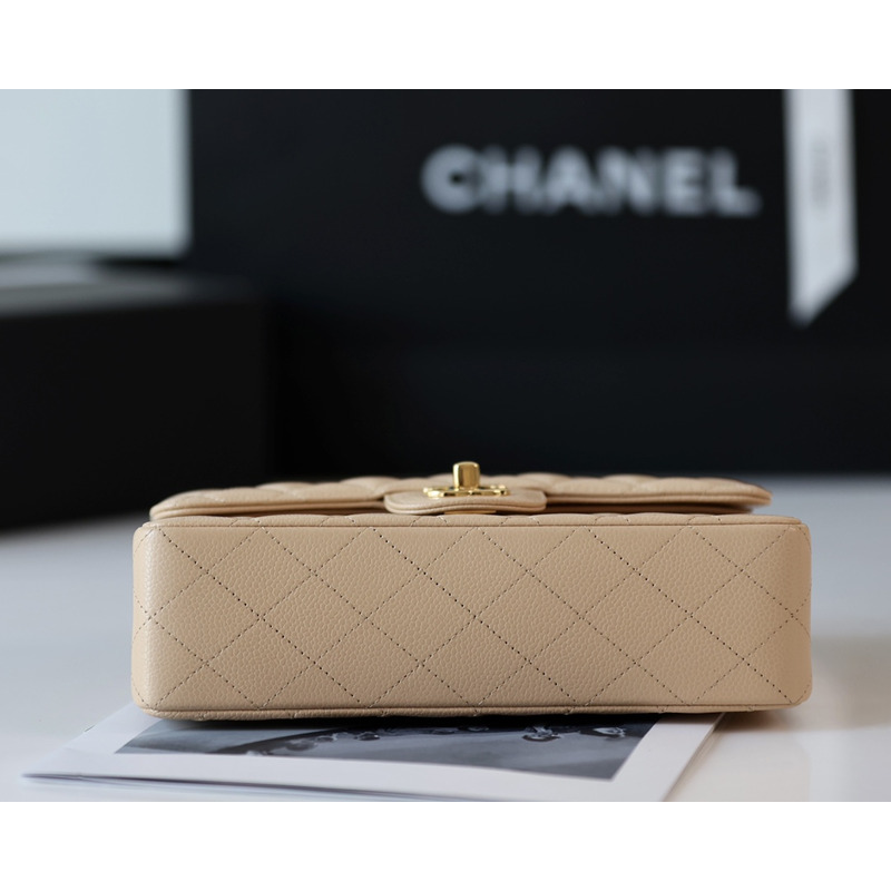 Ch*el small lambskin classic flap gold hardware beige