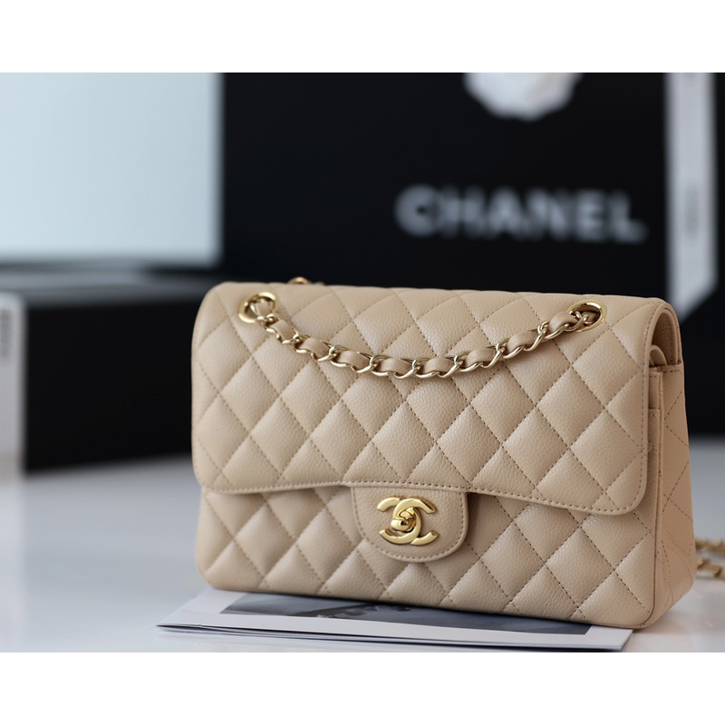 Ch*el small lambskin classic flap gold hardware beige