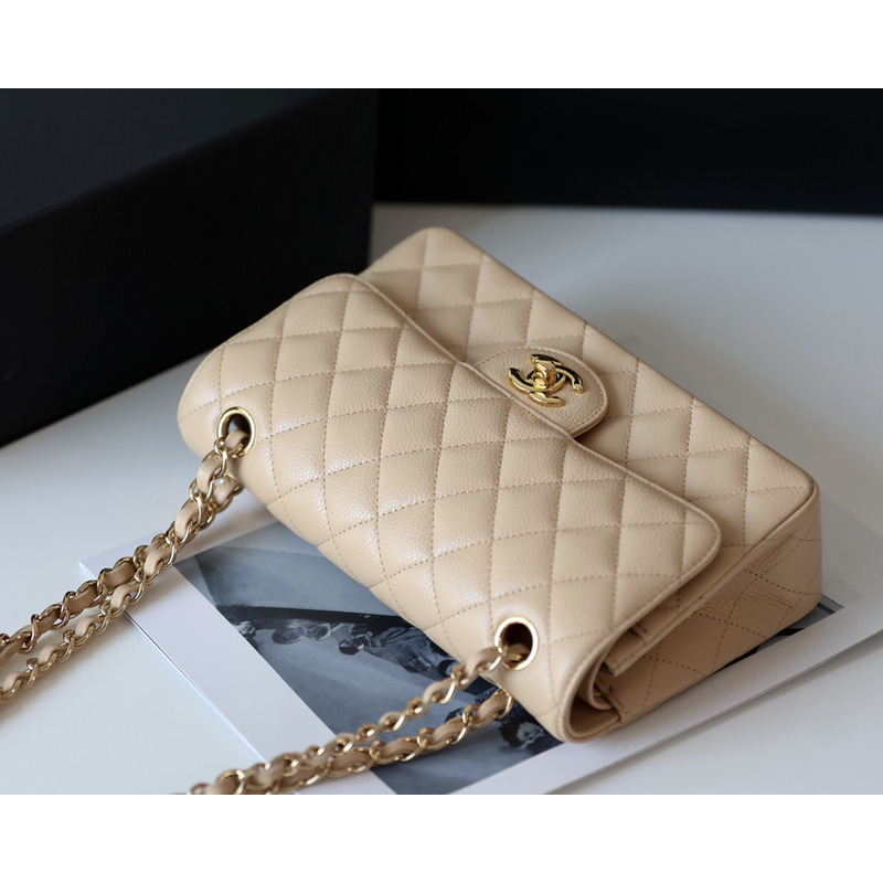 Ch*el small lambskin classic flap gold hardware beige