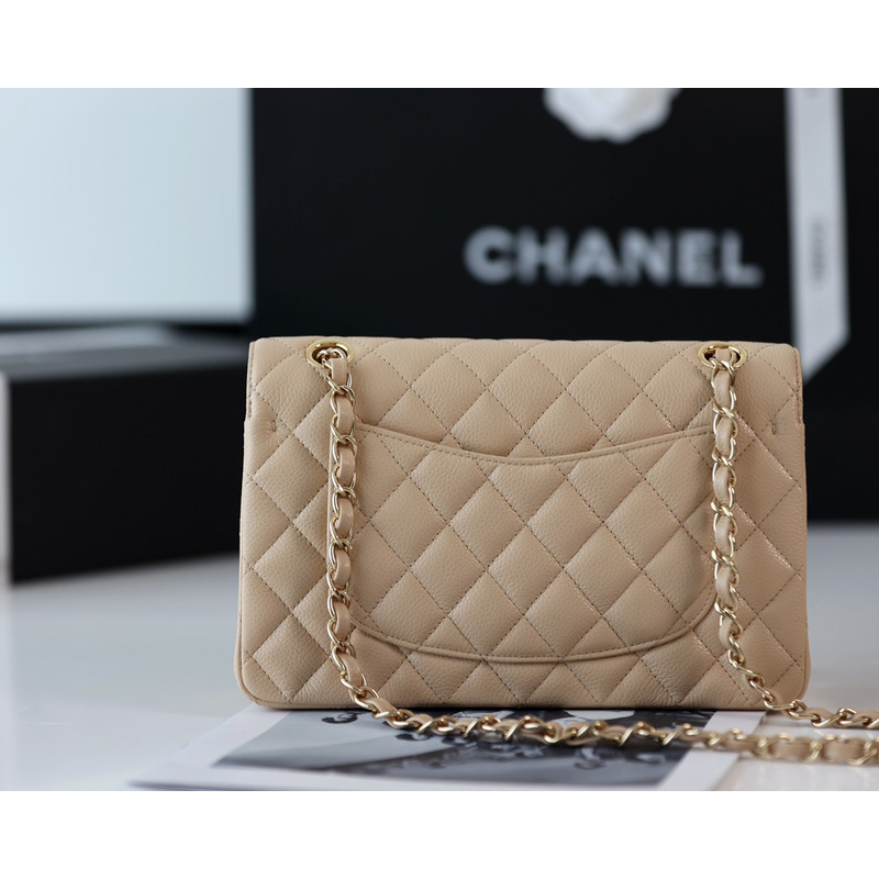 Ch*el small lambskin classic flap gold hardware beige