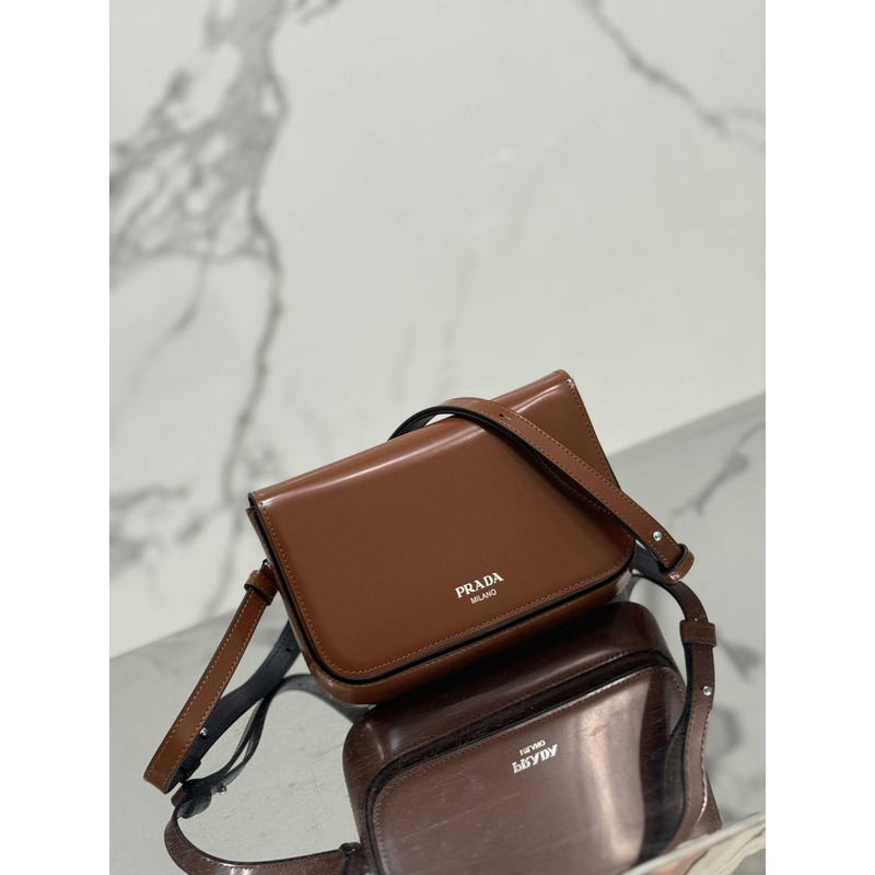 Pra*a brushed leather mini-bag with shoulder strap  brown