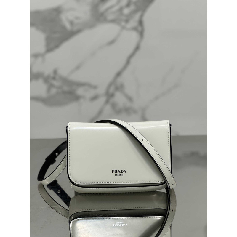 Pra*a brushed leather mini-bag with shoulder strap white