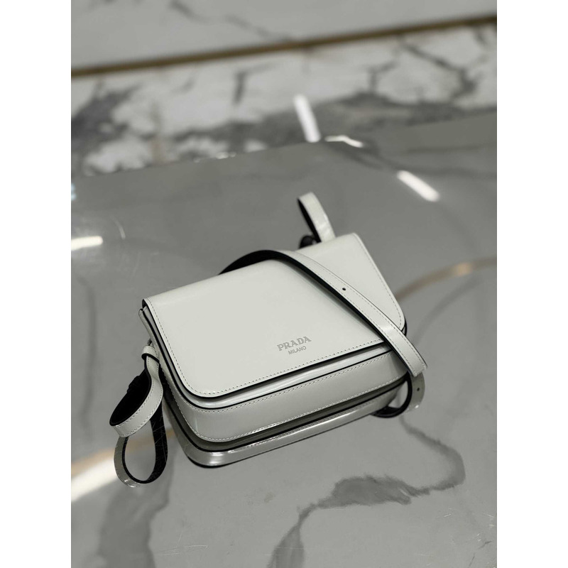 Pra*a brushed leather mini-bag with shoulder strap white