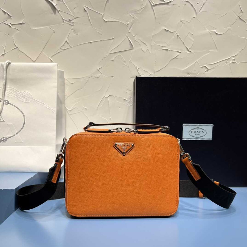 Pra*a medium brique saffiano leather bag papaya