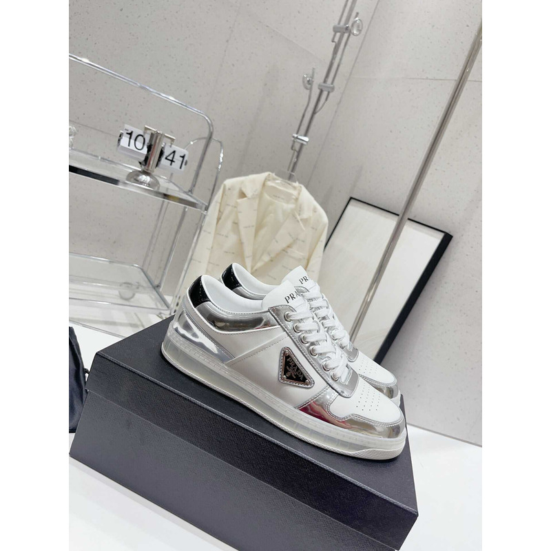 Pra*a downtown low top sneakers leather white silver