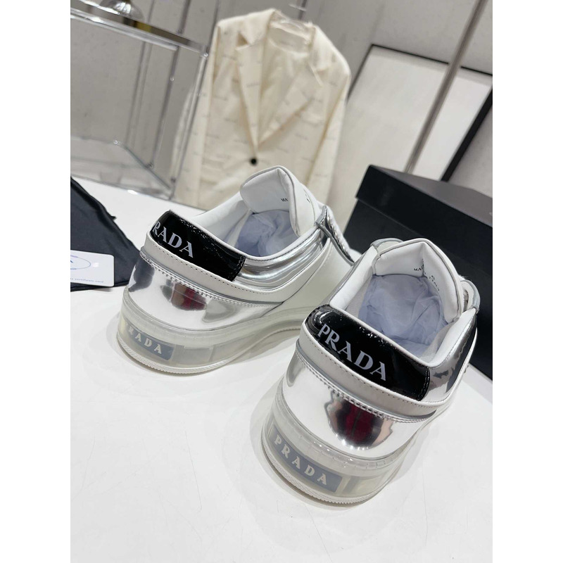 Pra*a downtown low top sneakers leather white silver