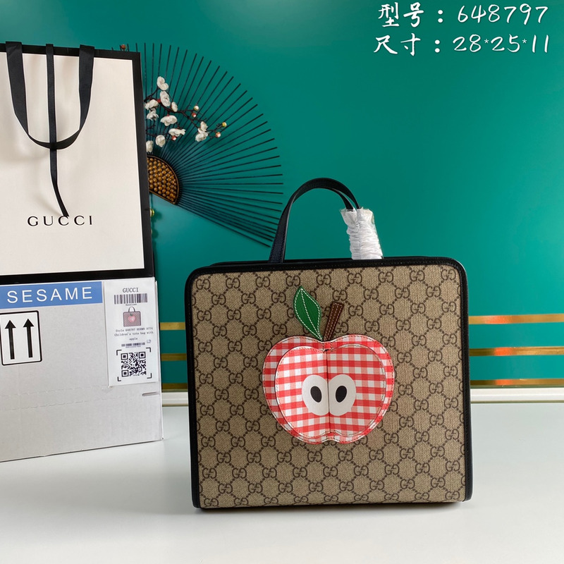 G*u*i gg sup*e canvas apple kids tote bag brown