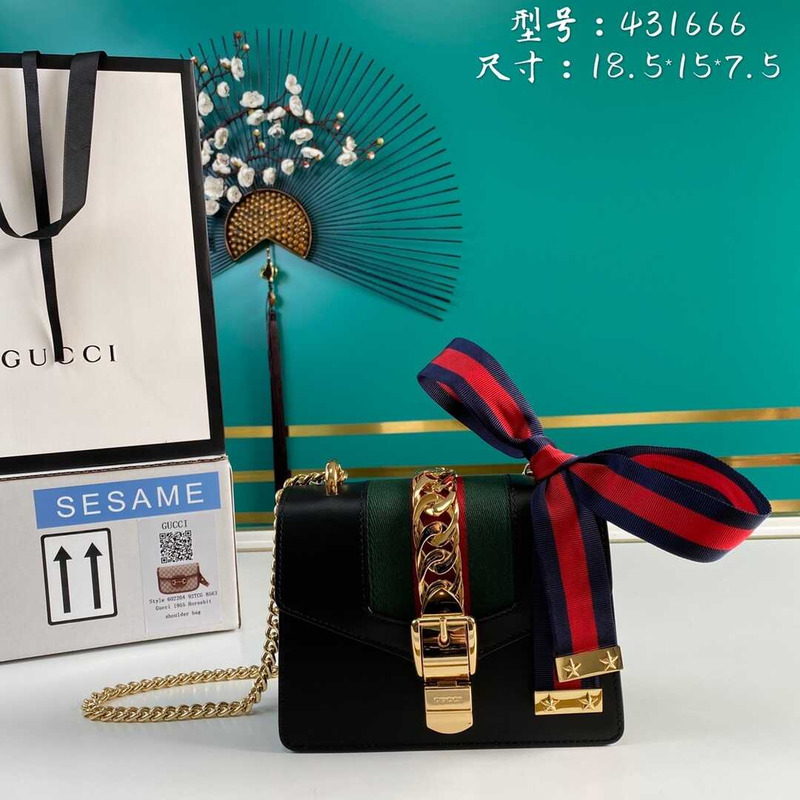 G*u*i sylvie shoulder gg web stripe mini bag black