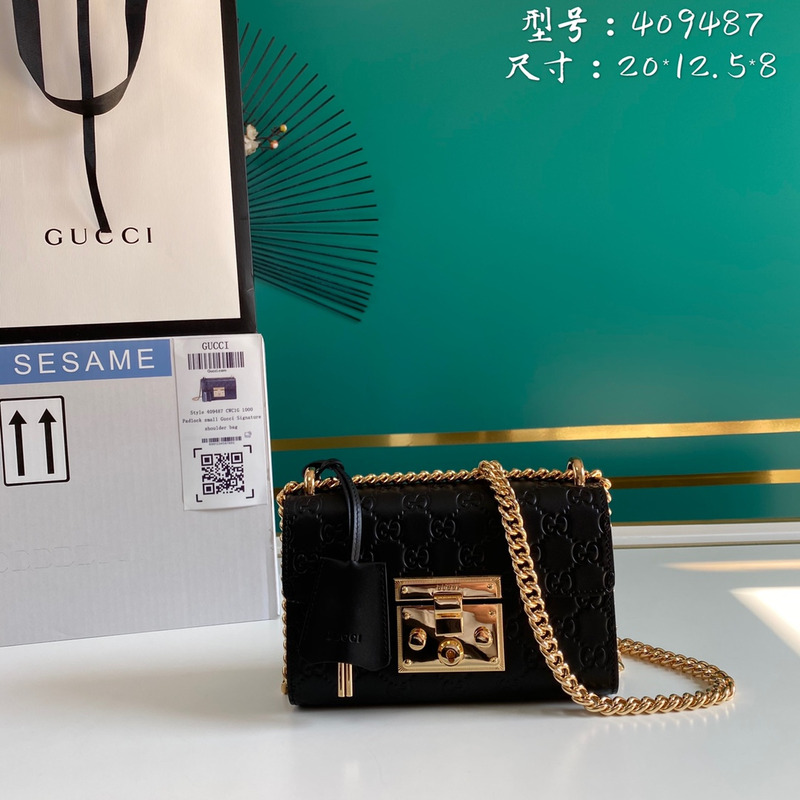 G*u*i padlock small gg shoulder bag black