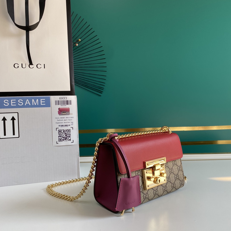 G*u*i padlock small gg shoulder bag beige/red