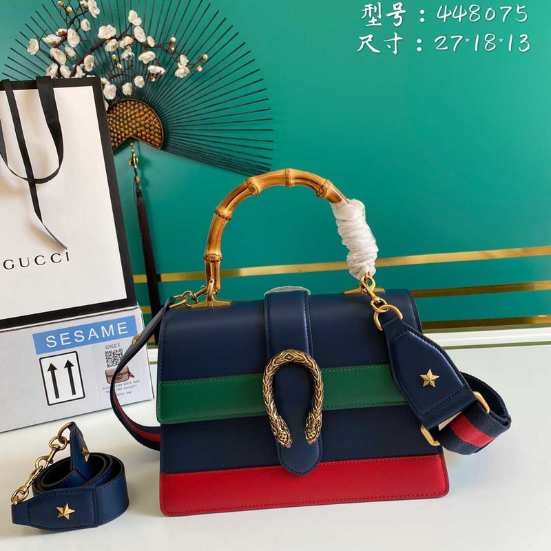 G*u*i dionysus medium bamboo top handle bag blue green and red