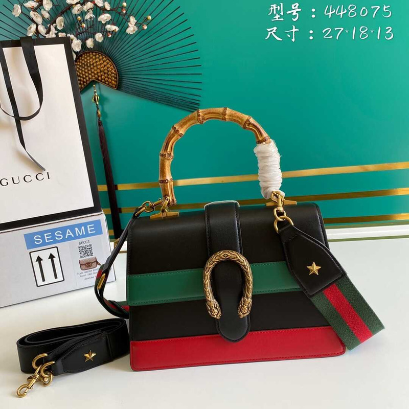 G*u*i dionysus bamboo top handle bag black green and red