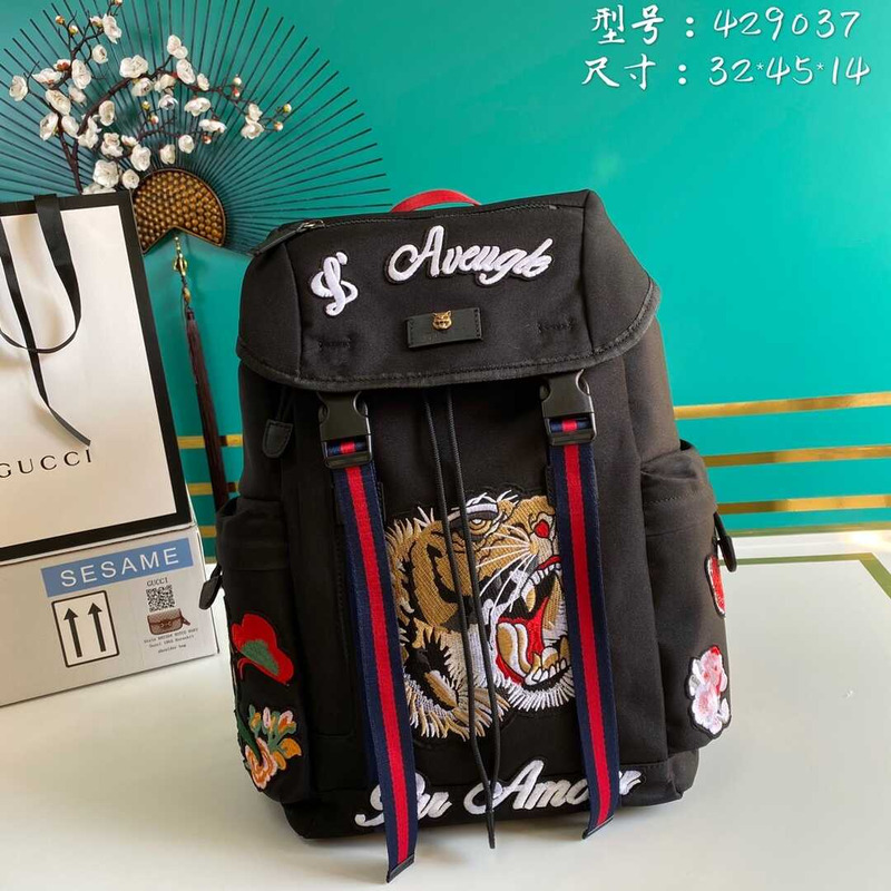 G*u*i techno canvas embroidered tiger backpack black