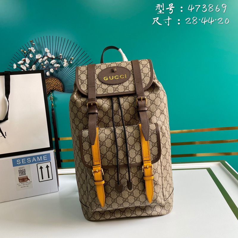 G*u*i monogram gg sup*e backpack with web strap dark brown