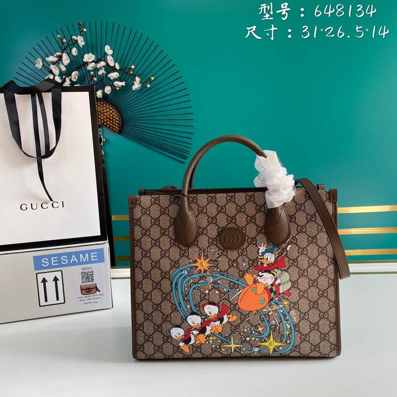 G*u*i x disney donald duck tote bag beige/brown