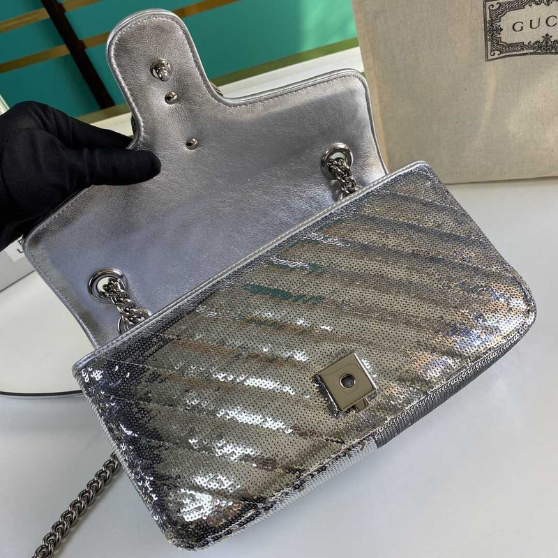 G*u*i gg marmont sequined medium shoulder bag silver