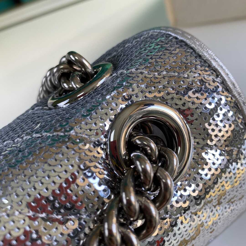 G*u*i gg marmont sequined small shoulder bag silver