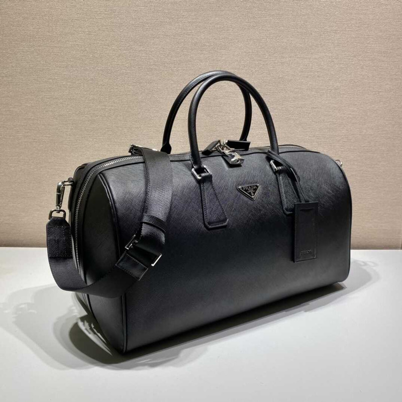 Pra*a saffiano leather travel bag black