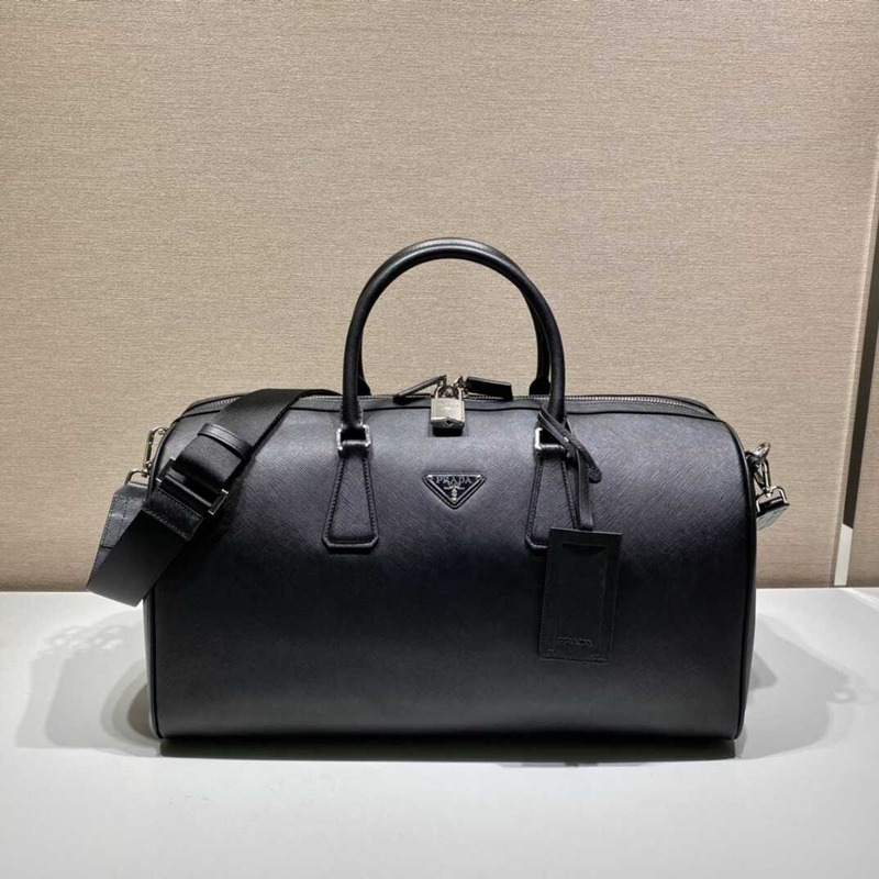 Pra*a saffiano leather travel bag black