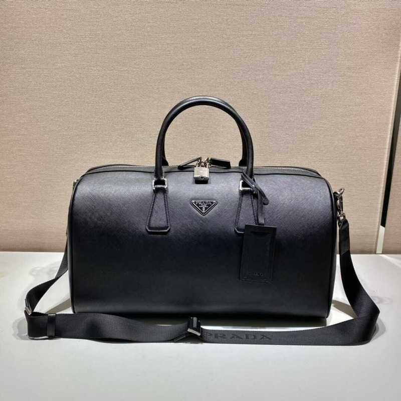 Pra*a saffiano leather travel bag black