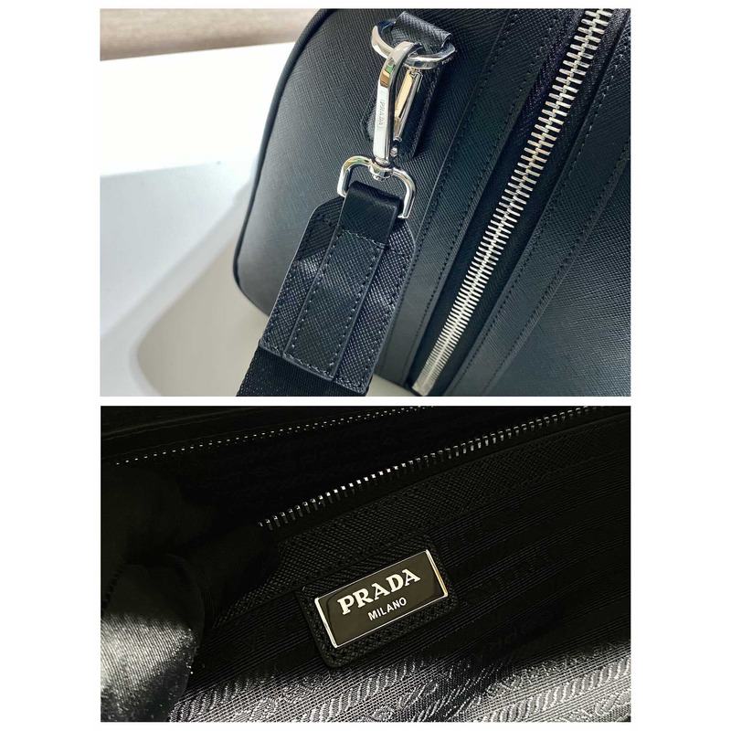 Pra*a saffiano leather travel bag black