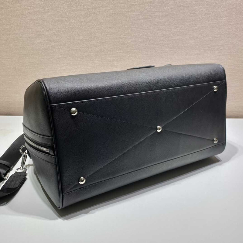 Pra*a saffiano leather travel bag black