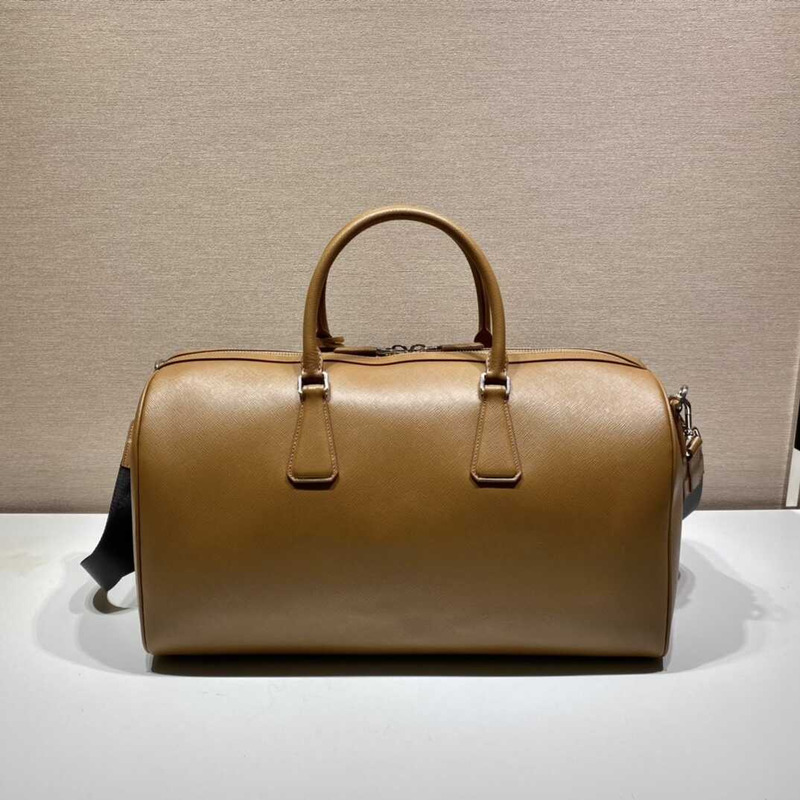 Pra*a saffiano leather travel bag caramel