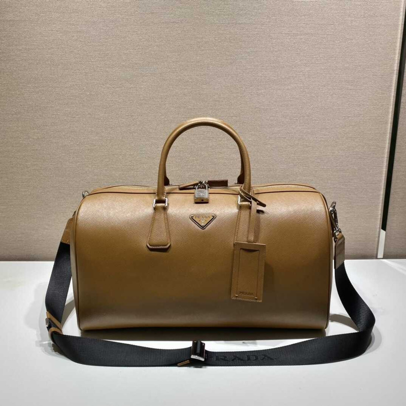 Pra*a saffiano leather travel bag caramel