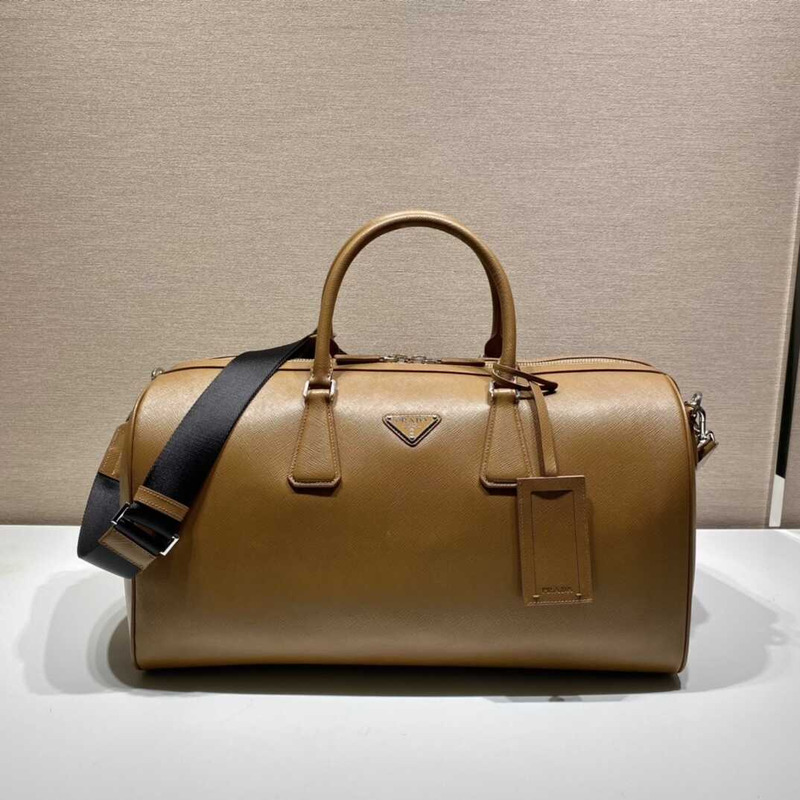 Pra*a saffiano leather travel bag caramel