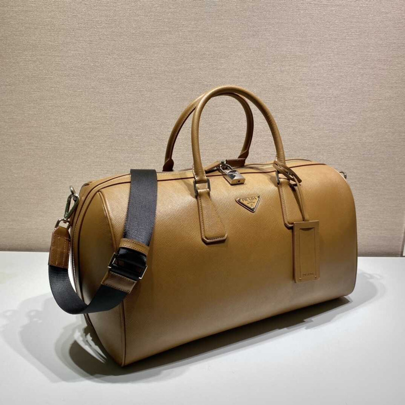 Pra*a saffiano leather travel bag caramel