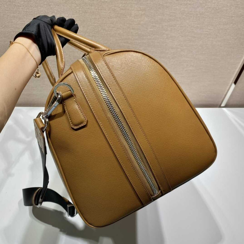 Pra*a saffiano leather travel bag caramel