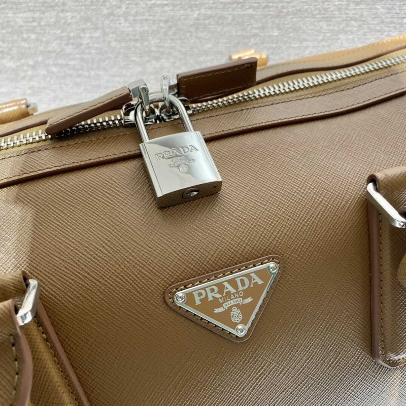 Pra*a saffiano leather travel bag caramel