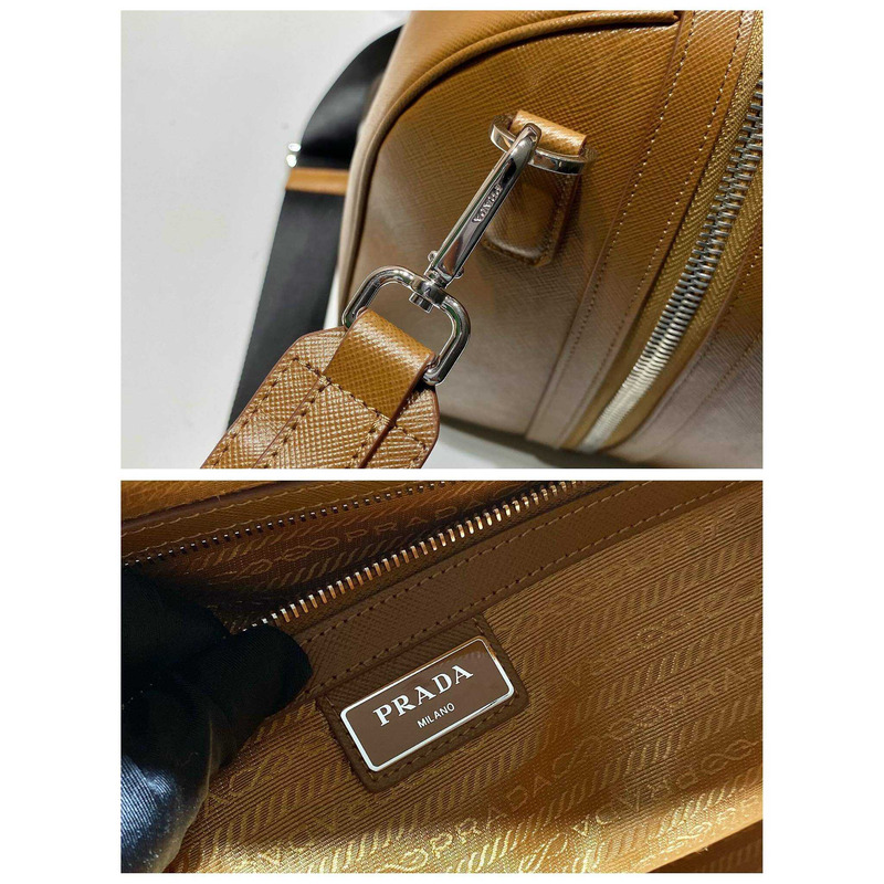 Pra*a saffiano leather travel bag caramel