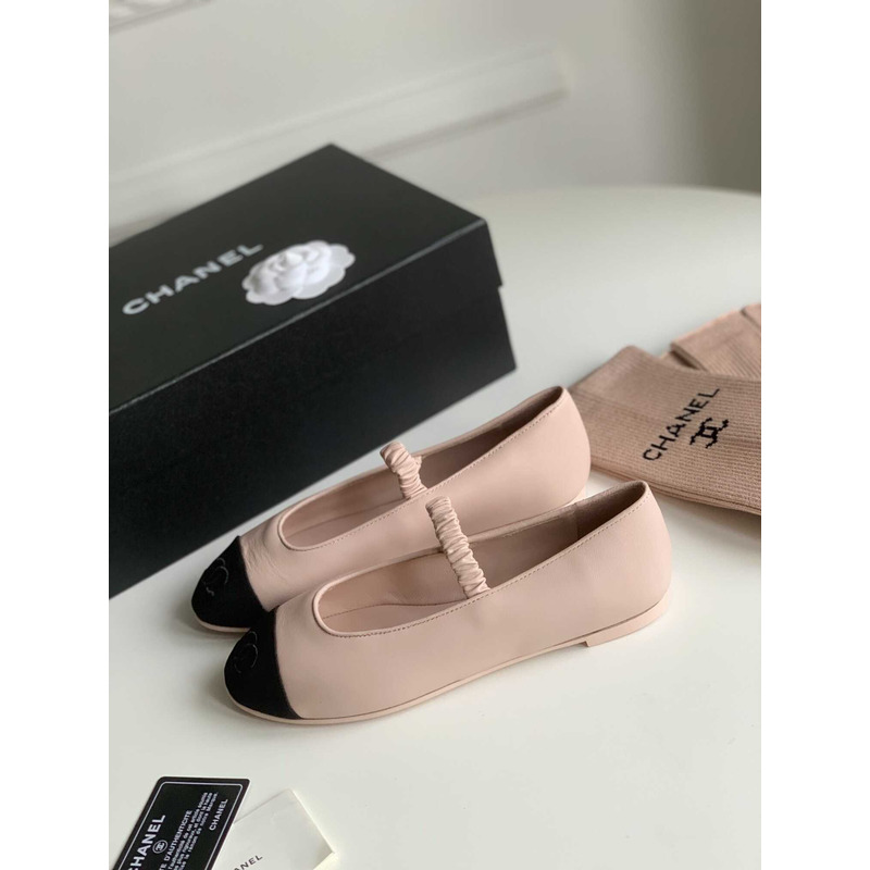 Ch*el ballerina lambskin flats pink