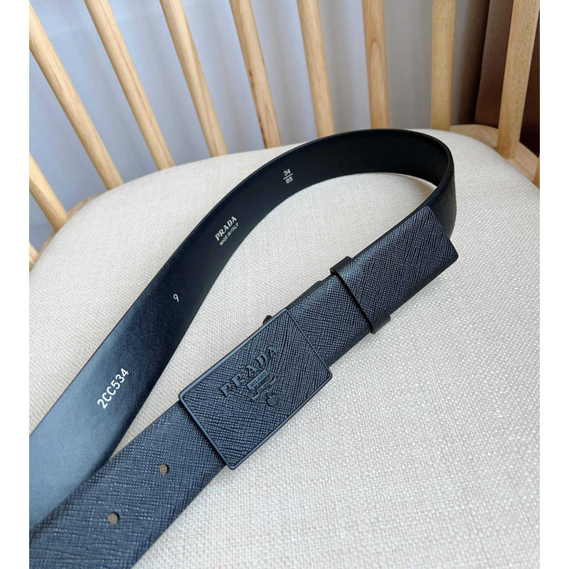 Pra*a saffiano leather belt black