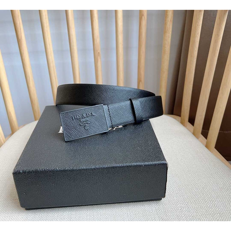 Pra*a saffiano leather belt black