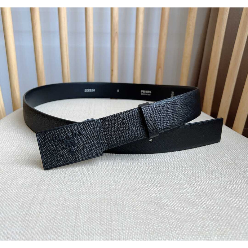 Pra*a saffiano leather belt black