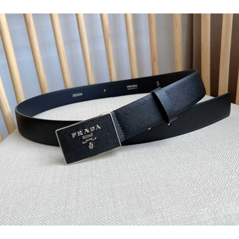 Pra*a saffiano leather belt black