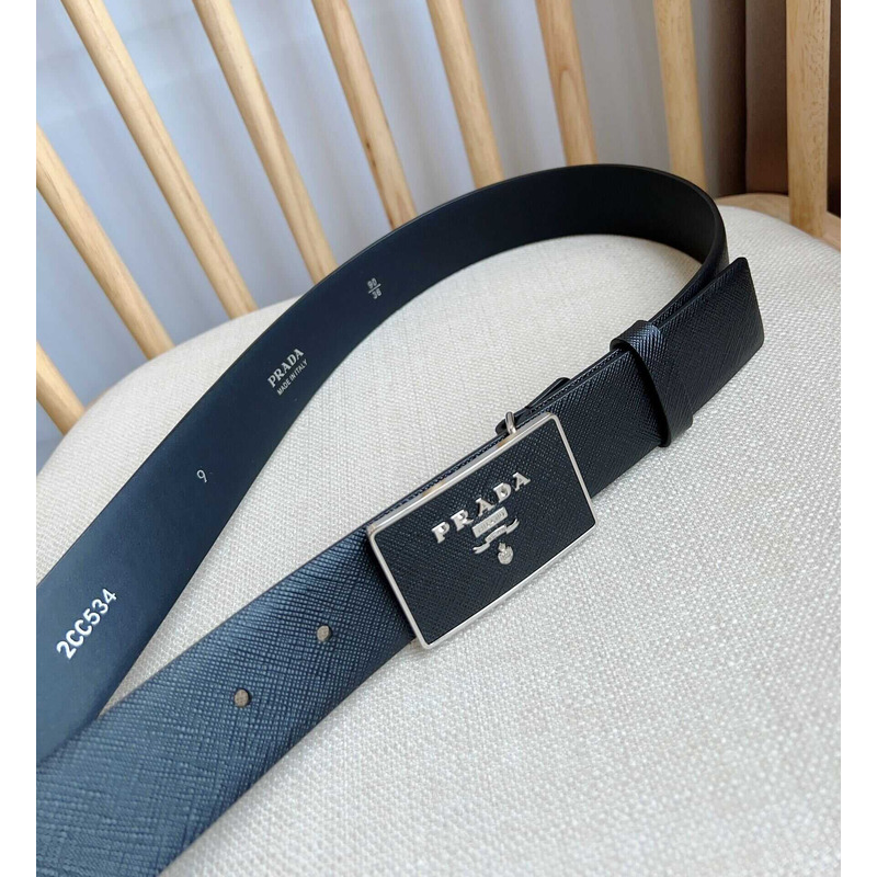 Pra*a saffiano leather belt black