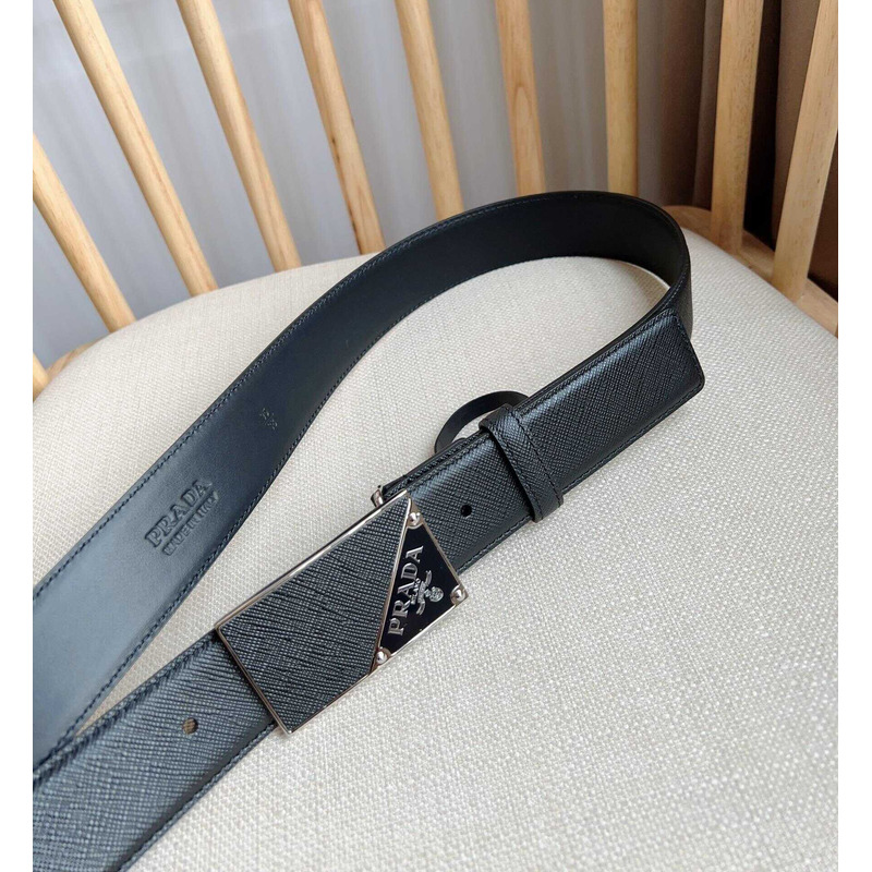 Pra*a saffiano leather belt with triangle logo black