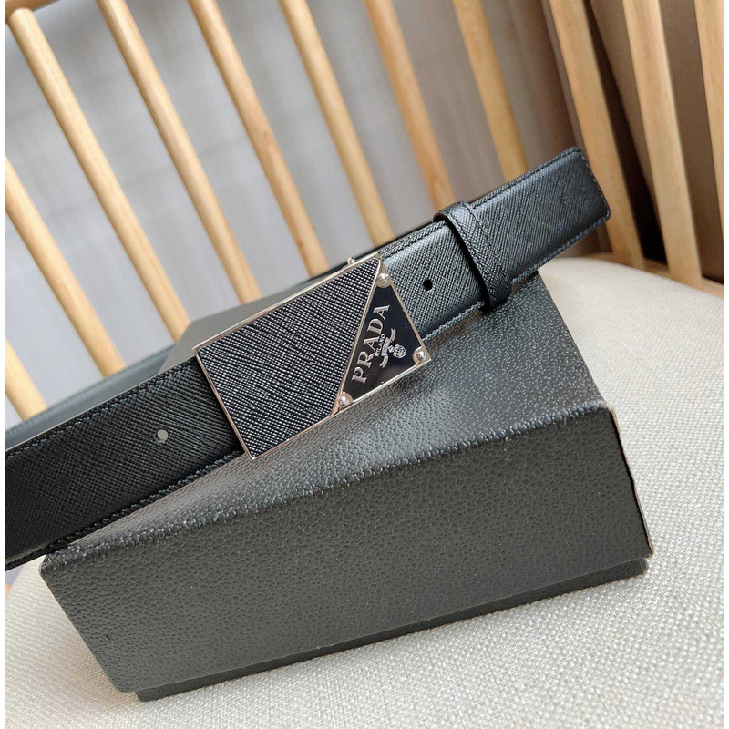 Pra*a saffiano leather belt with triangle logo black