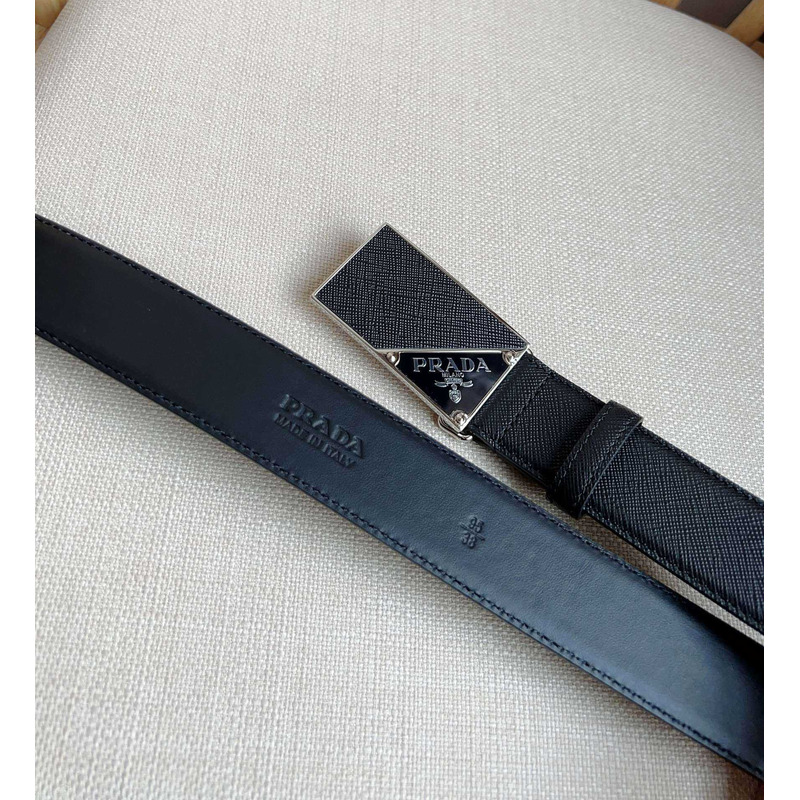 Pra*a saffiano leather belt with triangle logo black